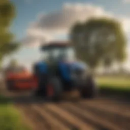 A modern residential tractor in action on a farm field.