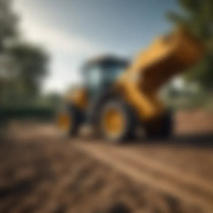 Side view of a loader in an agricultural setting