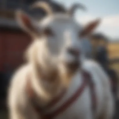Goat in Harness for Management Goat wearing a harness for effective management