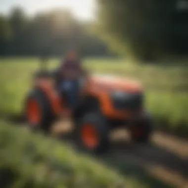 A farmer examining a Kubota tractor package