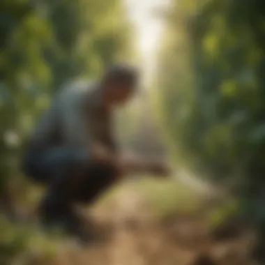 A farmer inspecting crops for pests, emphasizing the role of sulphur in pest management.