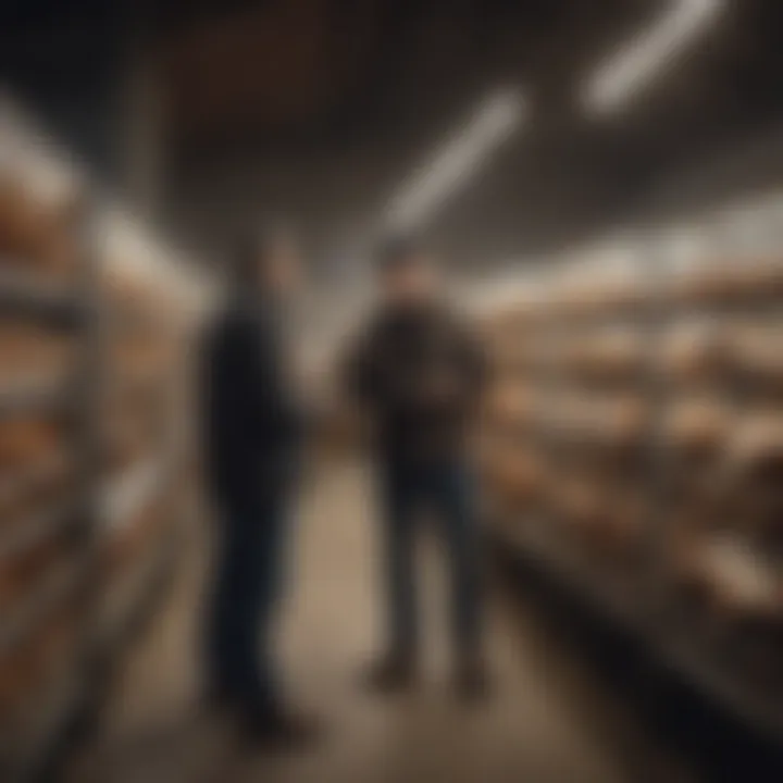 Farmers selecting livestock panels in a local agricultural supply store