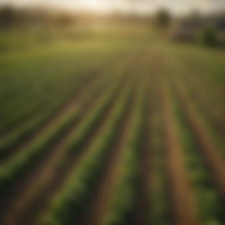 Lush green fields of an organic farm showcasing various crops