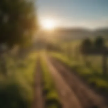 A vibrant agricultural landscape with fenced sections