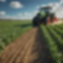 A vibrant field showcasing healthy crops treated with Green Cure fungicide under a clear blue sky