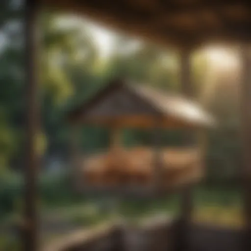Hanging chicken feeder in a coop