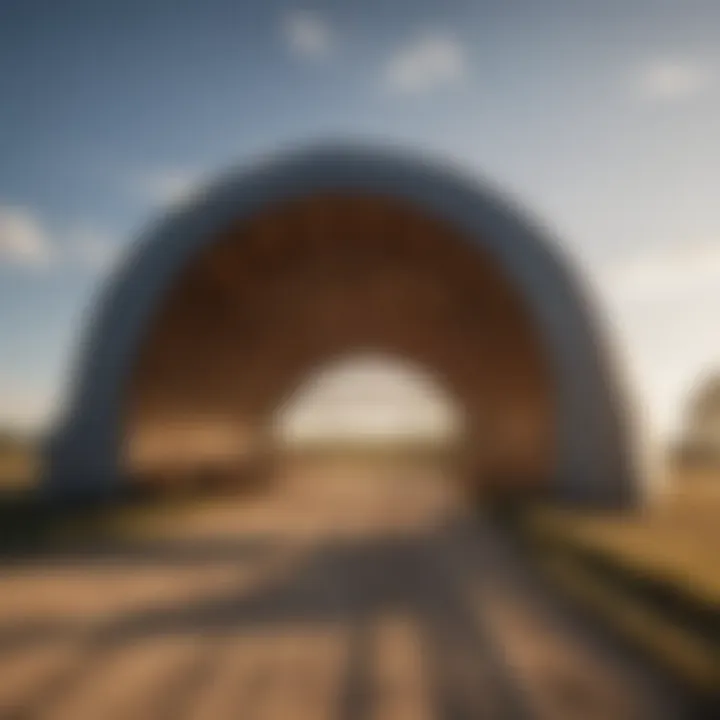 Various types of hoop barns in different agricultural settings.