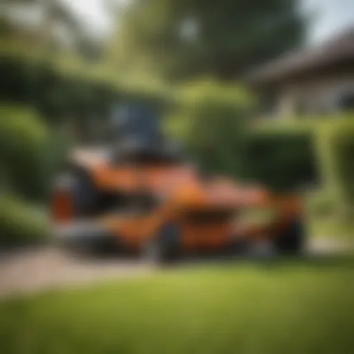 Sleek design of the Hustler Dash Zero Turn Mower showcased in a lush garden
