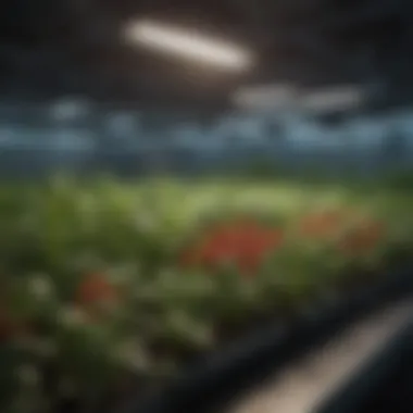 Efficient LED Lighting Efficient LED lighting illuminating a hydroponic garden
