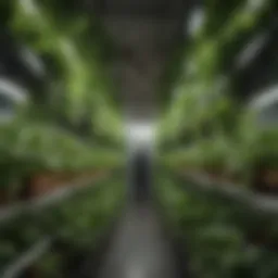 Hydroponic grow channel filled with vibrant green plants