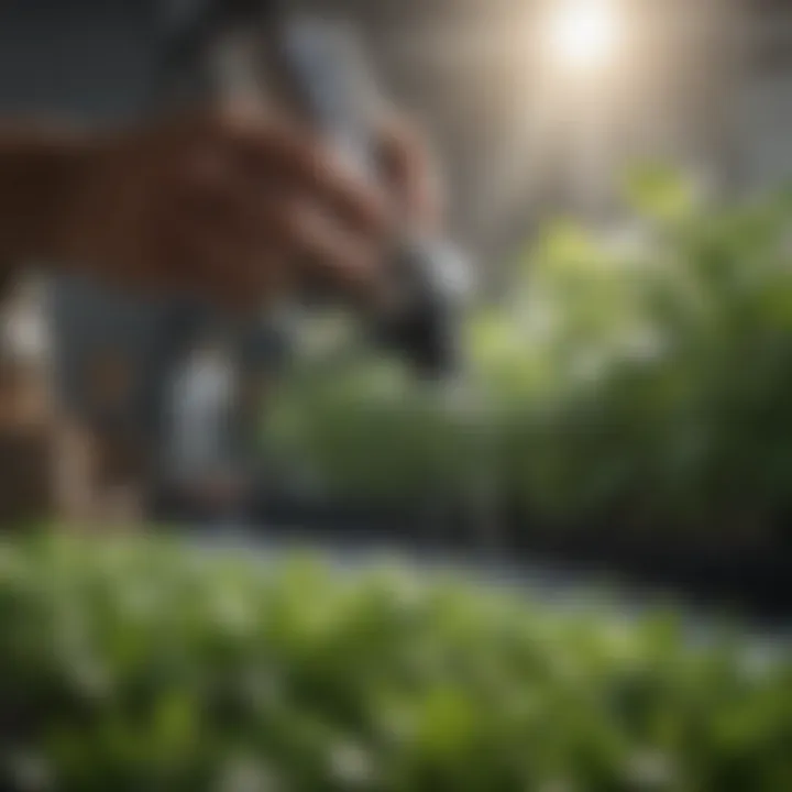 Close-up of a nutrient solution being prepared for hydroponic herbs