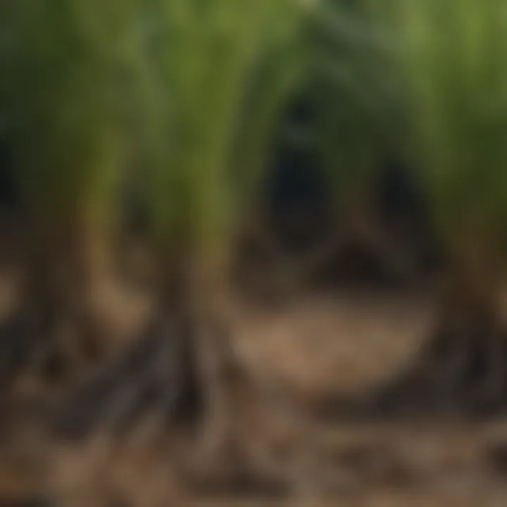 Close-up of fescue roots illustrating biological mechanisms for shade tolerance