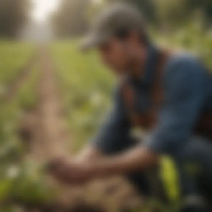 A farmer examining crops, highlighting responsible herbicide application techniques in practice.