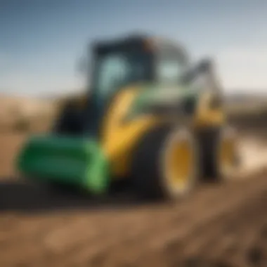 Close-up view of John Deere compact skid steer showcasing its engineering design