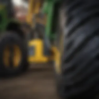 Close-up of John Deere forklift's lifting mechanism