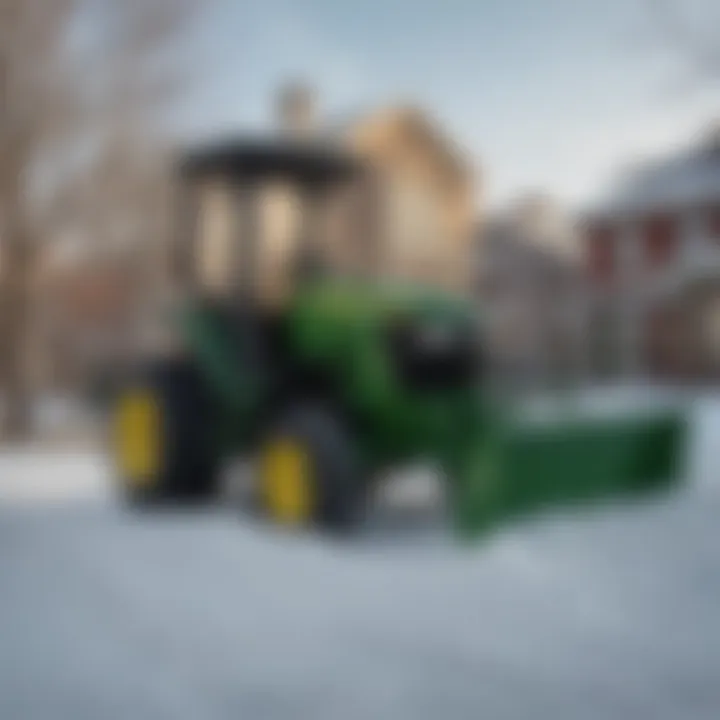 John Deere garden tractor parked after snow removal