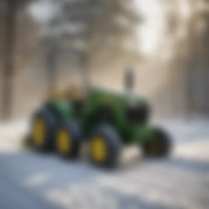 User operating a John Deere garden tractor during winter