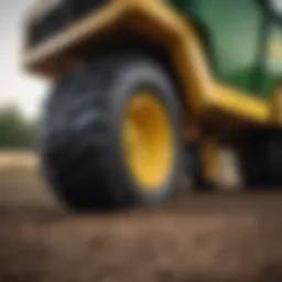 Close-up of John Deere poly dump cart tire tread