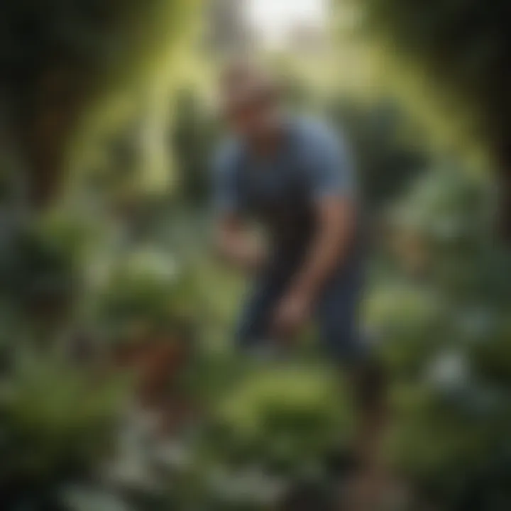 Gardener tending to a flourishing Jose Bueno plant