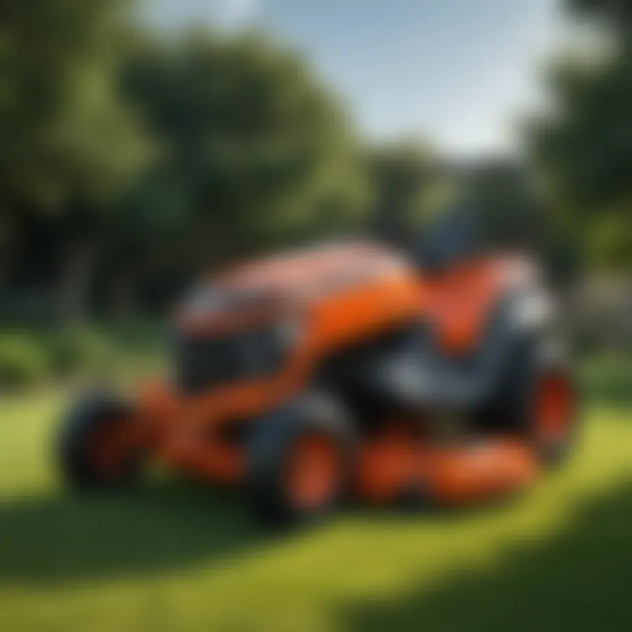 Close-up view of the Kubota enclosed zero turn mower showcasing its sleek design.