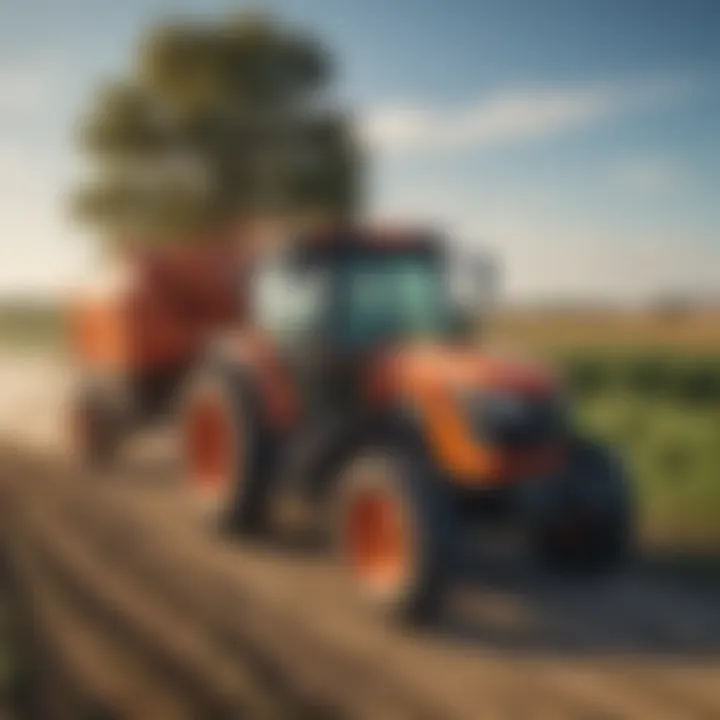 A landscape of Michigan farmland with a Kubota tractor in action