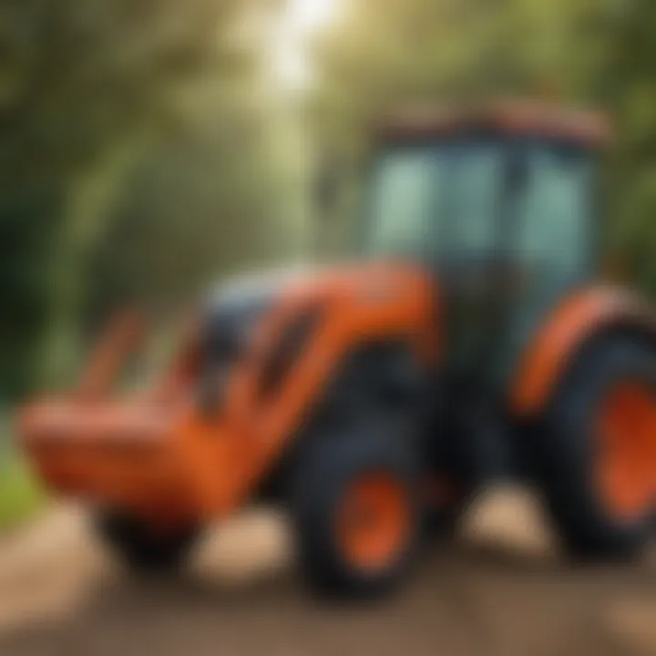 Close-up of a Kubota tractor's specifications displayed on a screen