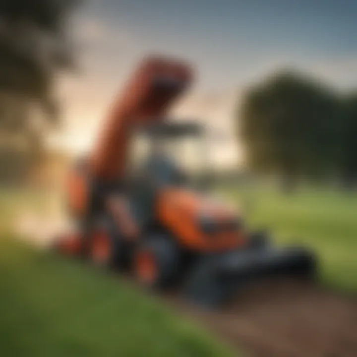 Operator using the Kubota zero turn bagger on a well-maintained lawn