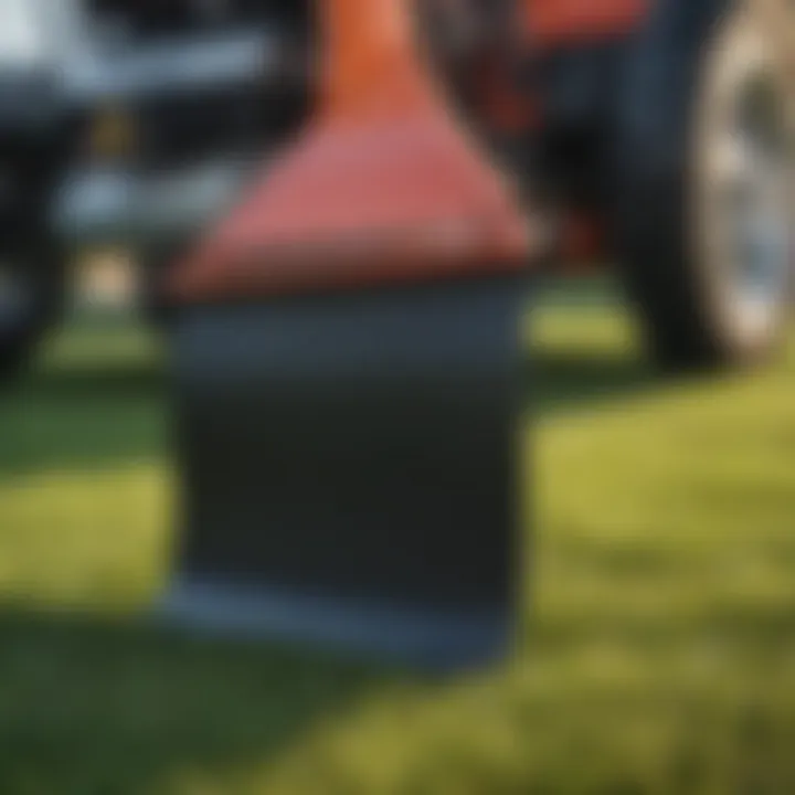 Close-up view of a mower blade assembly