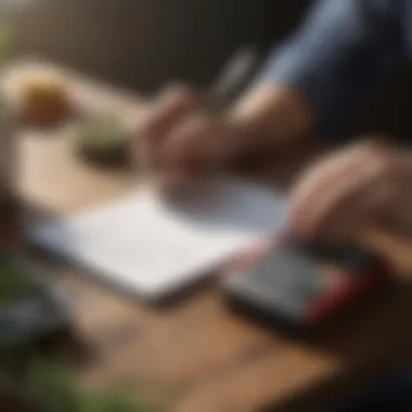 Strategic Budgeting for Loan Repayment A person calculating finances with a notepad and calculator