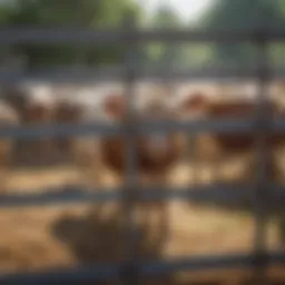 A diverse range of livestock panels displayed in a local market setting