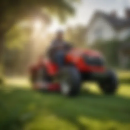 Massey Ferguson Ride-On Mower in action on a lush lawn.