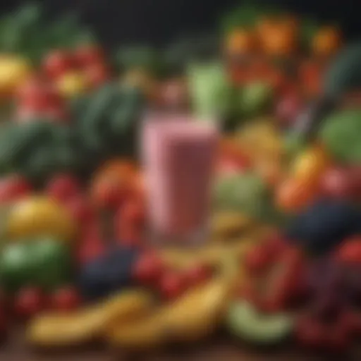 Colorful array of fresh fruits and vegetables for smoothie preparation