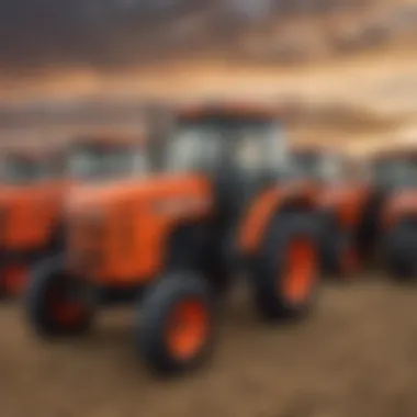 Tractors lined up at a Kubota dealership