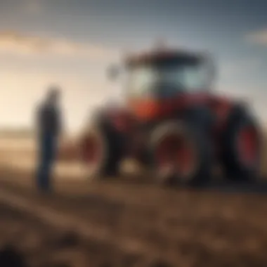 A farmer assessing the quality of agricultural machinery.