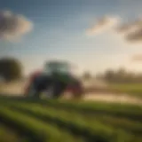 A modern agricultural sprayer in action on a lush farm field