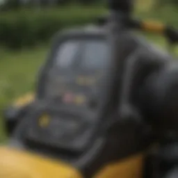 Close-up view of New Holland zero turn mower controls