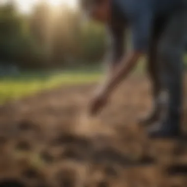 Farmer applying beneficial nematodes to the soil