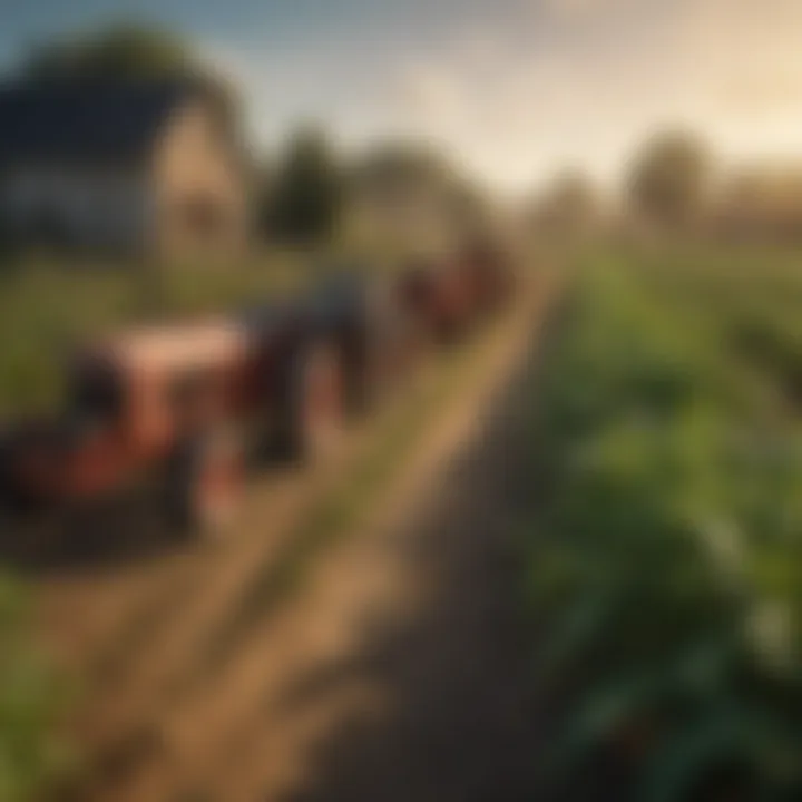 A vibrant farm showcasing diverse crops with pest control measures in place