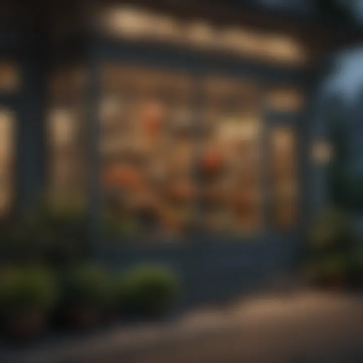 A storefront of a Poulan dealer displaying gardening tools