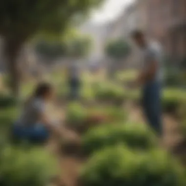 Community members engaging in a collaborative gardening project in an urban environment.