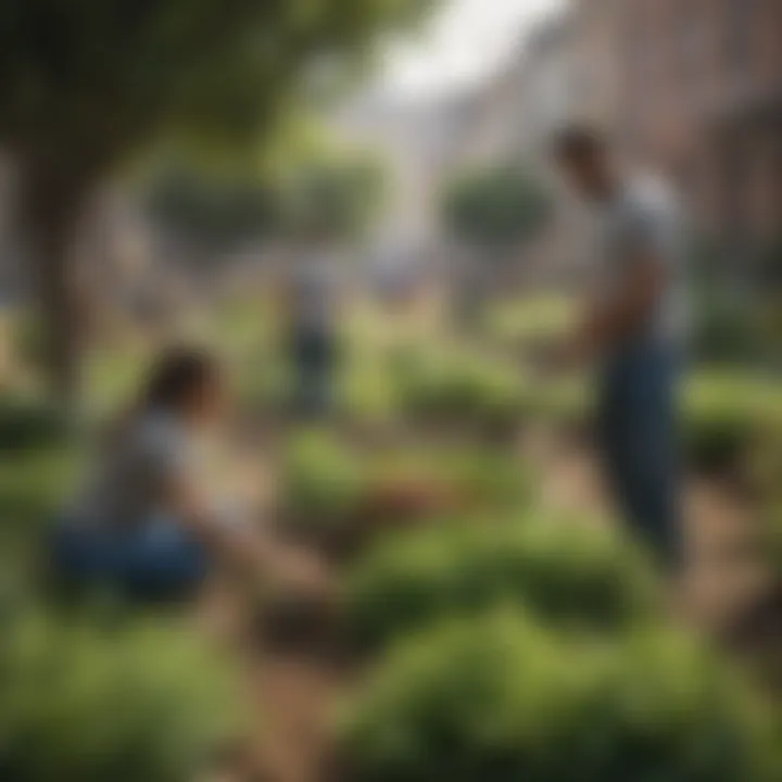 Community members engaging in a collaborative gardening project in an urban environment.