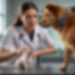 Veterinary professional examining a dog for urinary conditions