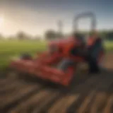 A well-maintained pull behind disc harrow in action on a farm field.