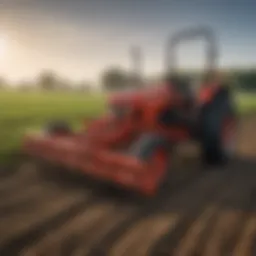 A well-maintained pull behind disc harrow in action on a farm field.