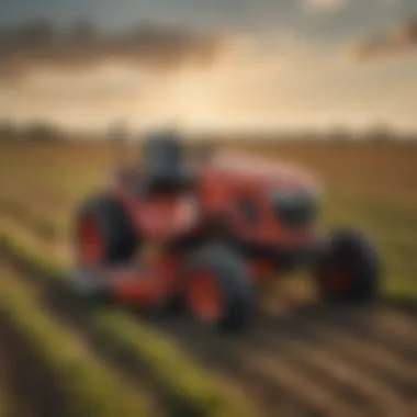 Red Dog Zero Turn Mower in action on a vast agricultural field.