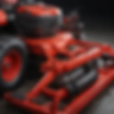 Detailed view of the maintenance components of a Red Dog Zero Turn Mower.