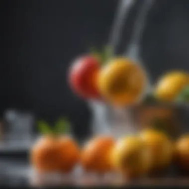 Fresh fruits being rinsed under running water to remove residues