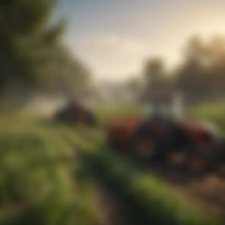 Farmers practicing sustainable agriculture in a lush field