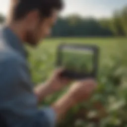 An agronomist analyzing crop data on a digital device