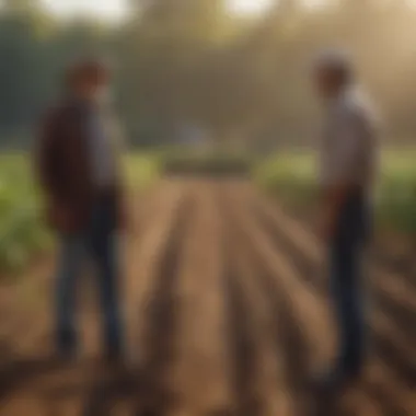 Farmers discussing innovative practices in a field